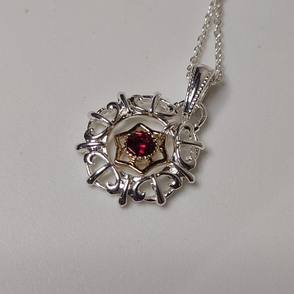 Two Tone Round Pendant Necklace 16.5 Inches Long - Picture 4 of 10